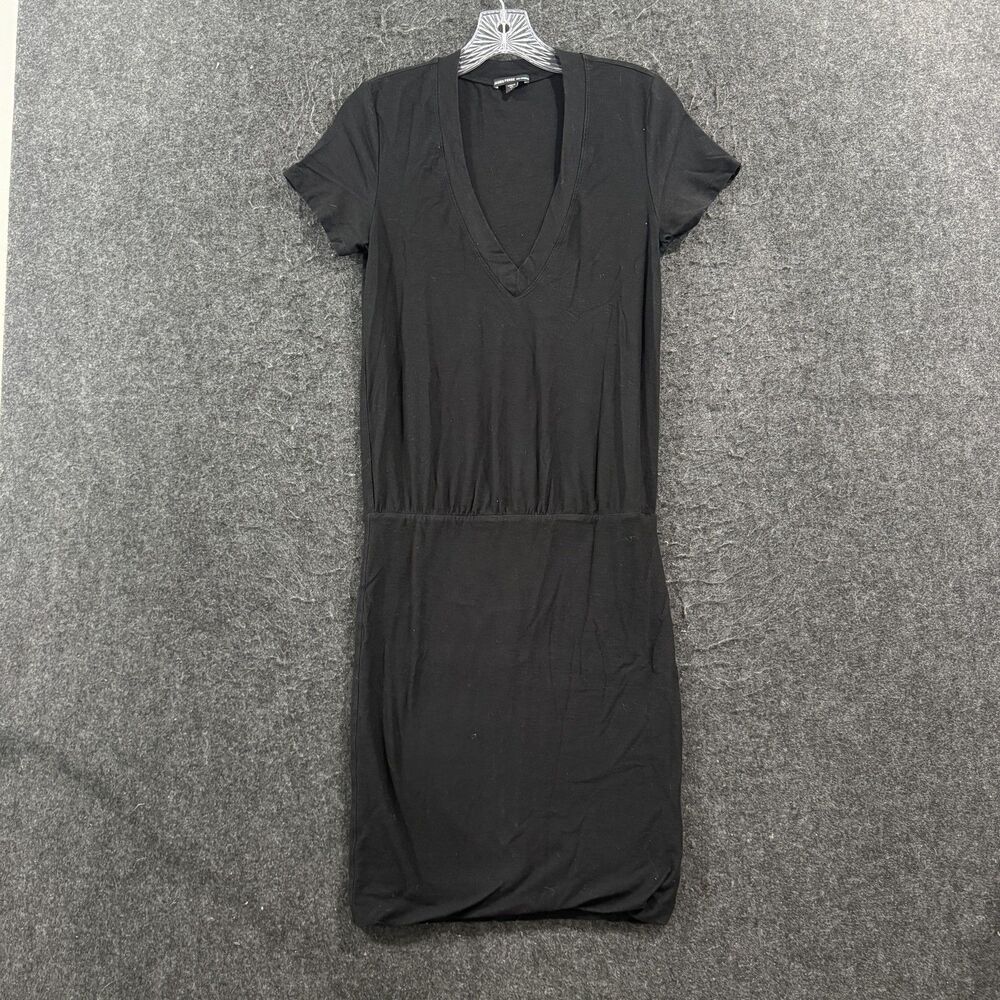 James Perse Blouson Dress Women's 1 Small Black V Neck T Shirt Midi Jersey